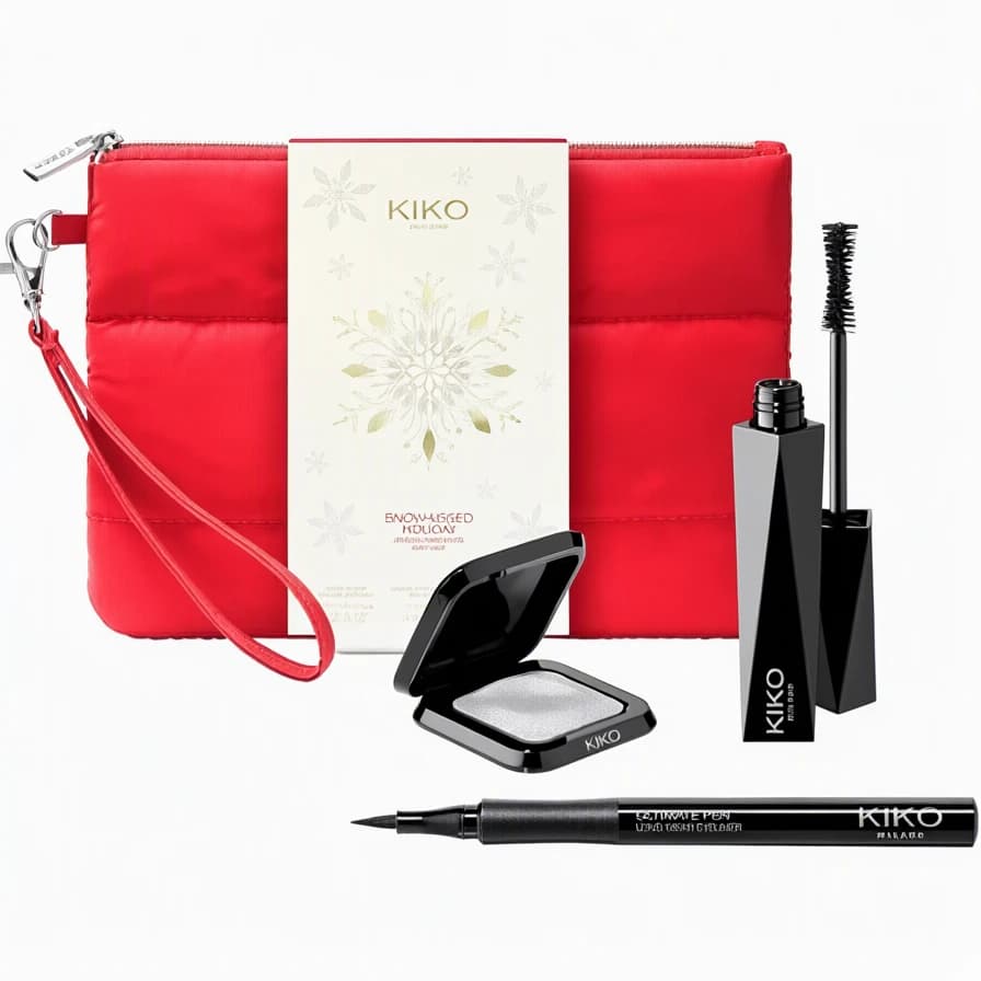 KIKO - ست هدیه آرایش چشم کیکو میلانو مدل Snow-Kissed Holiday Jingle Trio Eyes به همراه کیف آرایشی پافر